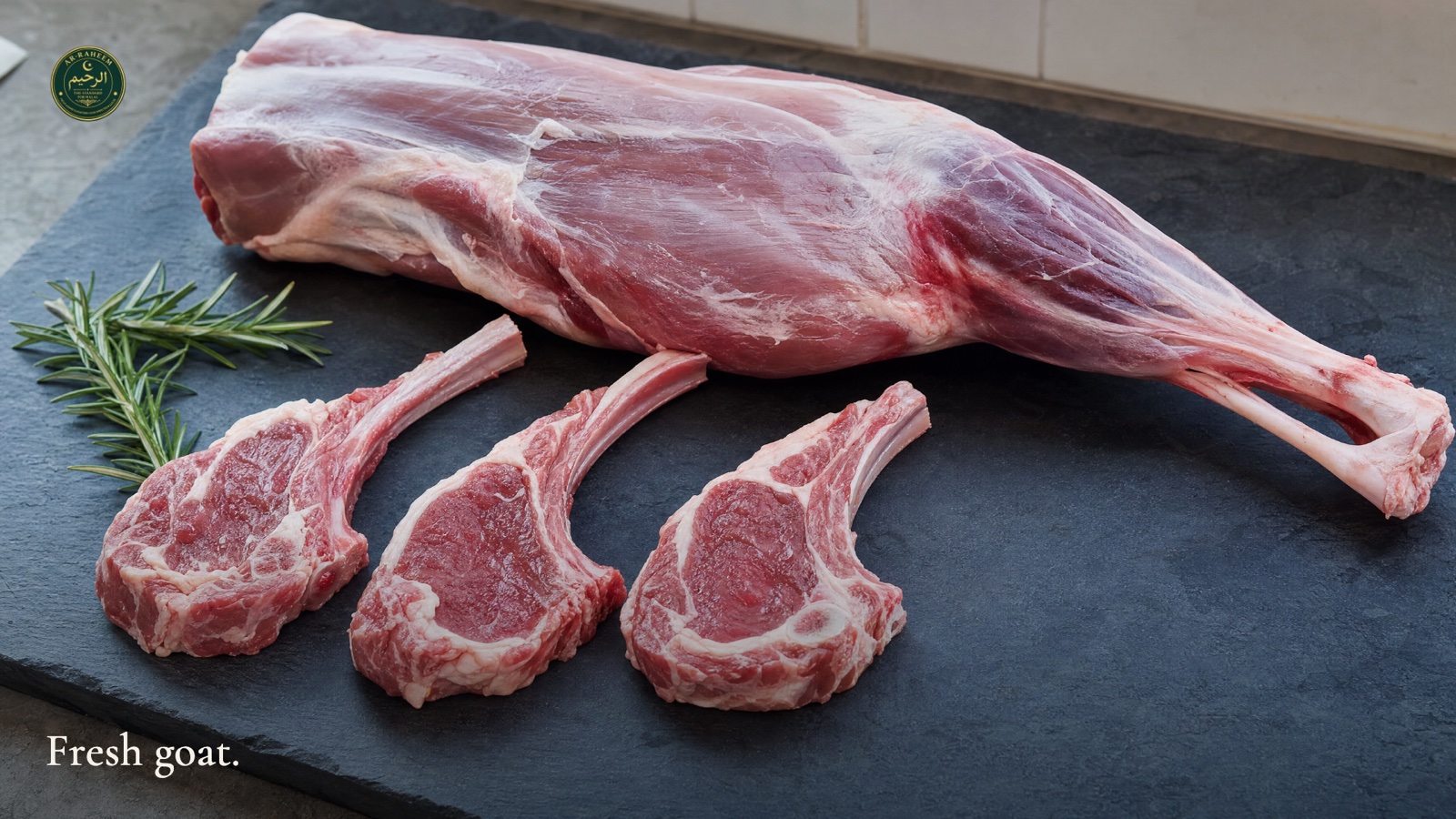 Fresh halal goat leg and chops